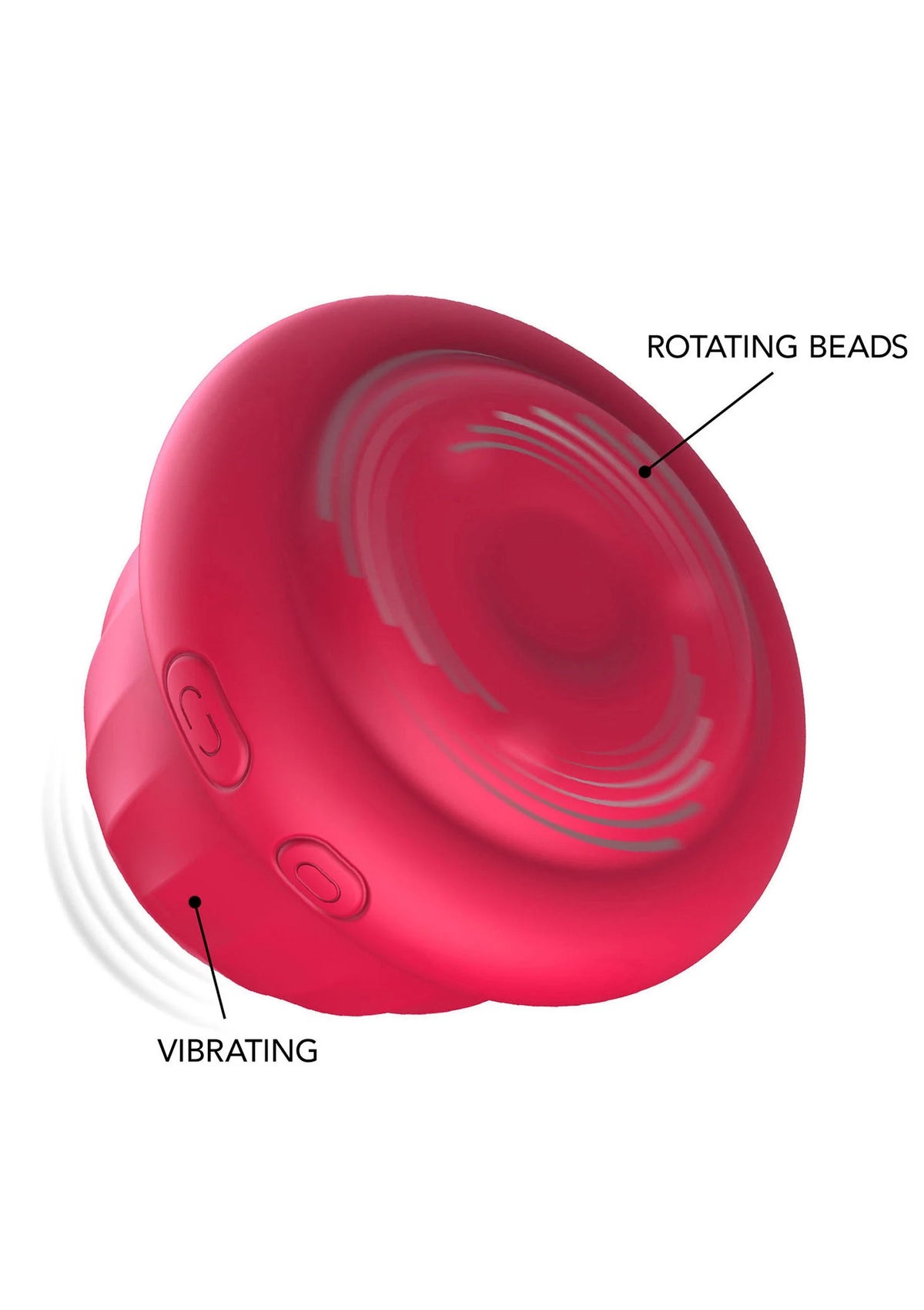 Rode Xocoon clitorisstimulator met zichtbare roterende beads en trillingsknoppen