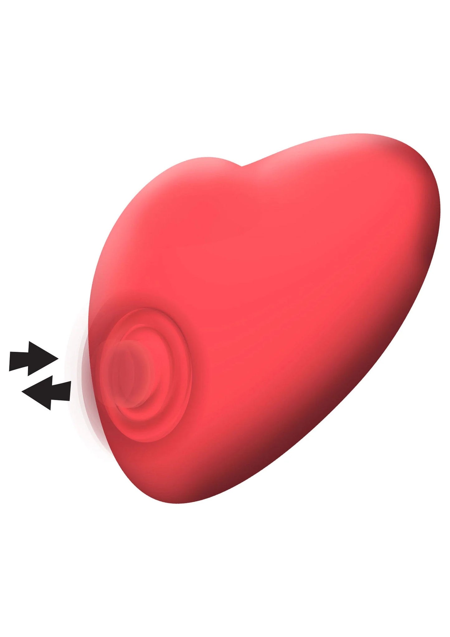 Rode hartvormige stimulator in zijaanzicht met knopdetail