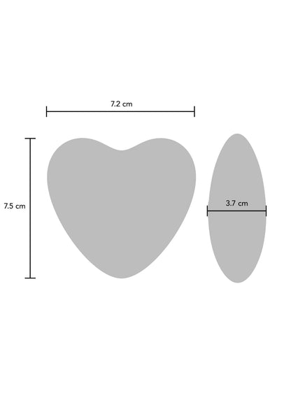 Afmetingen van hartvormige stimulator: 7,2 cm breed en 7,5 cm hoog