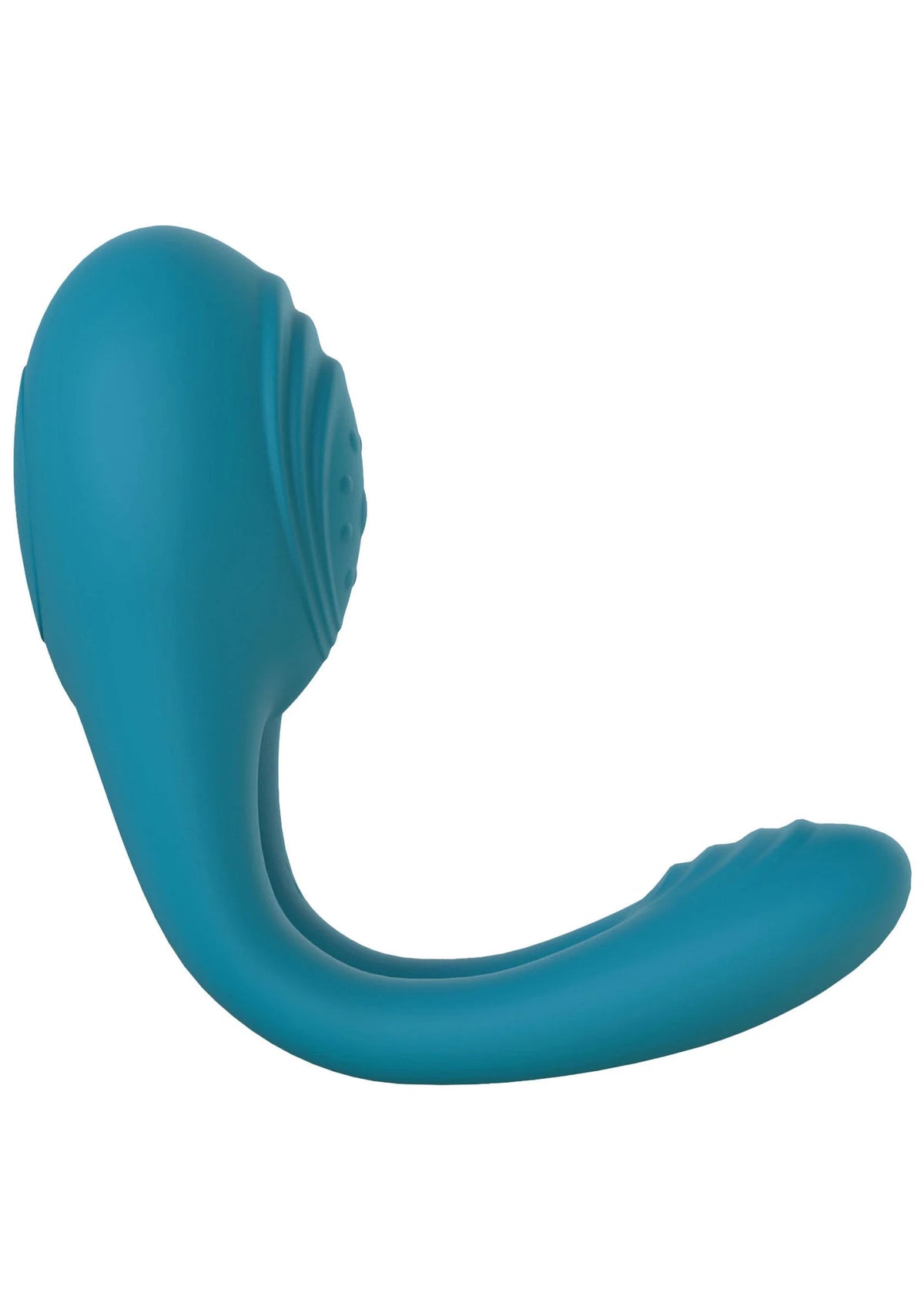 Blauwe ringvormige massager met U-vormige open boog en afgeronde uiteinden.