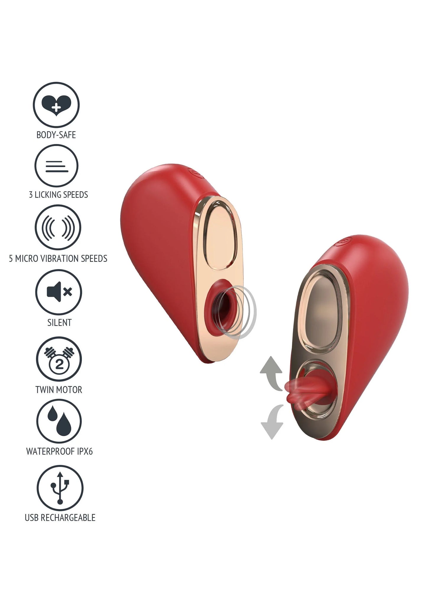 Rode 2-in-1 stimulator met bediening: snelheden, stille werking, twin motor