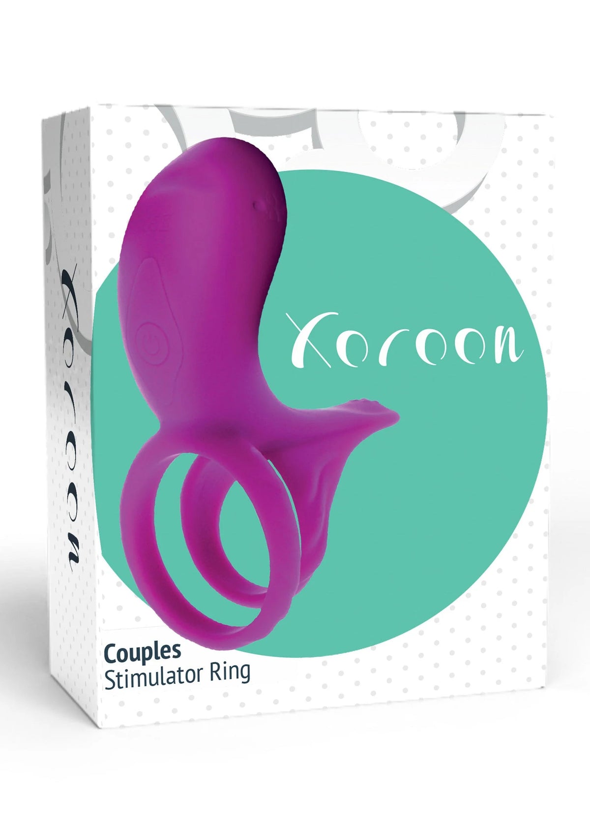 Verpakking van Xocoon paarstimulator-ring met paars product en ronde ring