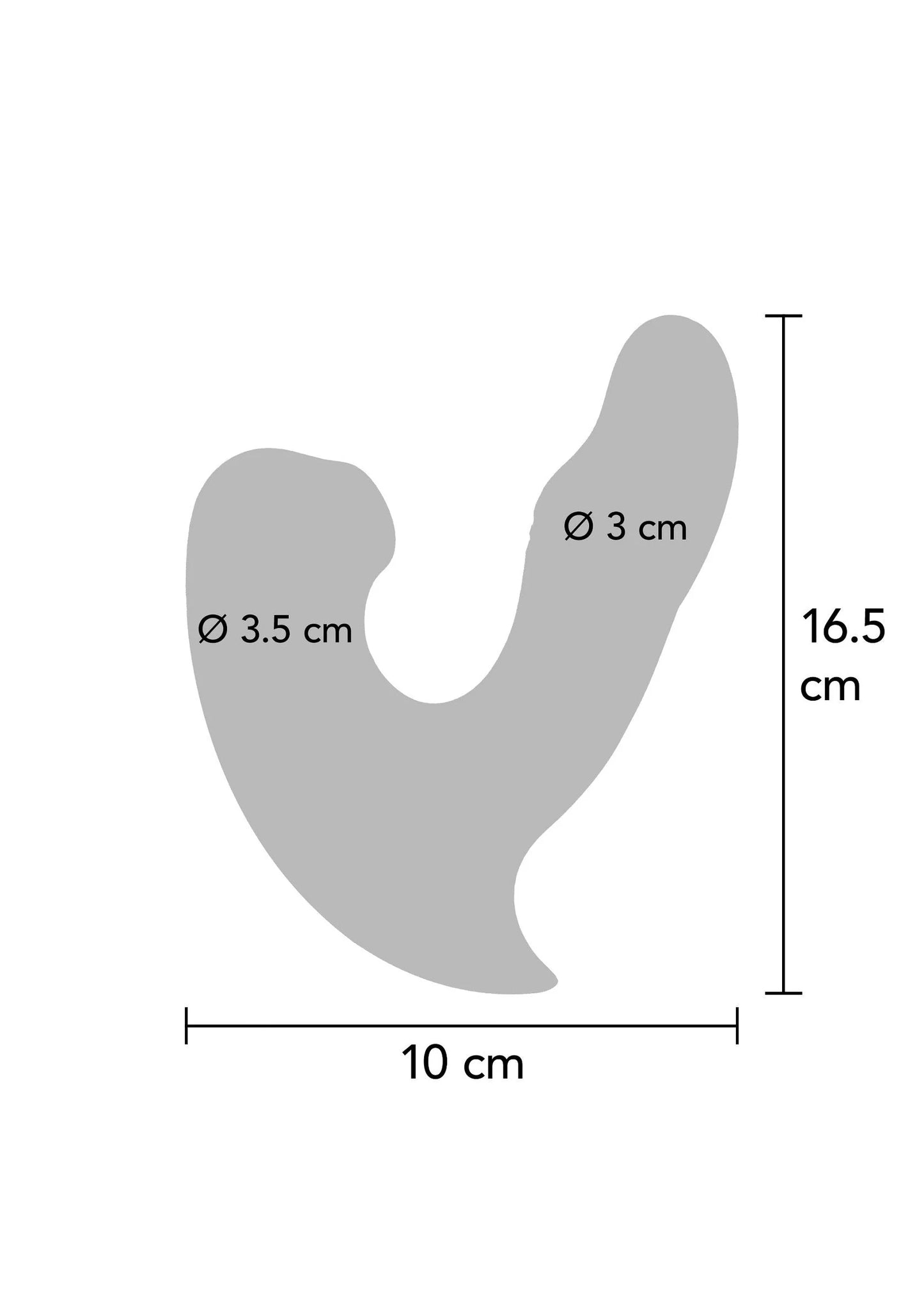 Teal vibrator afmetingen: 10 cm lang, Ø 3–3,5 cm; hoogte 16,5 cm.