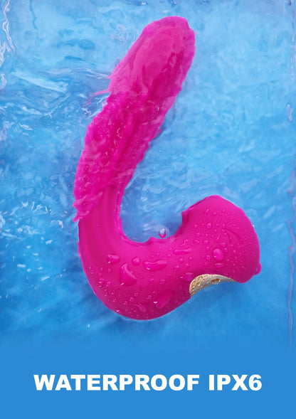 Roze U-vibrator onder water met bubbels op het oppervlak.