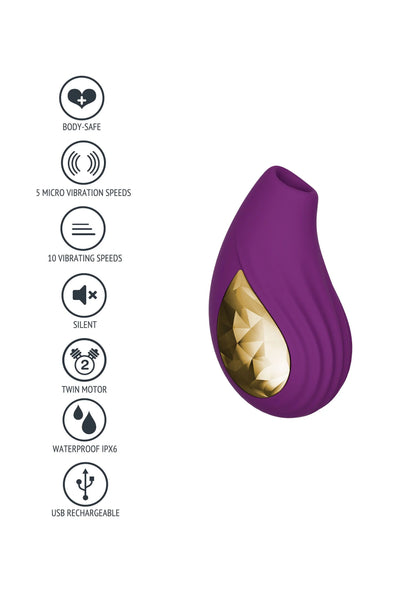 Paarse Xocoon stimulator met pictogrammen voor functies