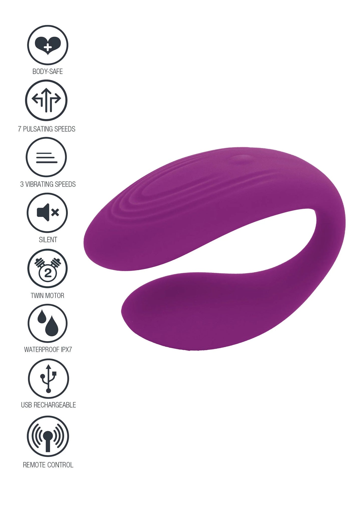 Paarvibrator in paars met bedieningsfuncties en snelheidsopties