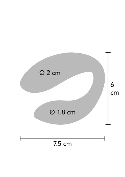 Paarvibrator paars met maatindicatie: 7,5 cm breed en 6 cm hoog