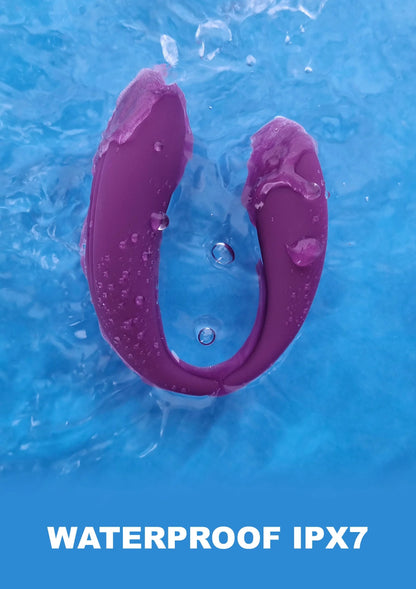 Waterdichte paarvibrator in paars met druppels rondom