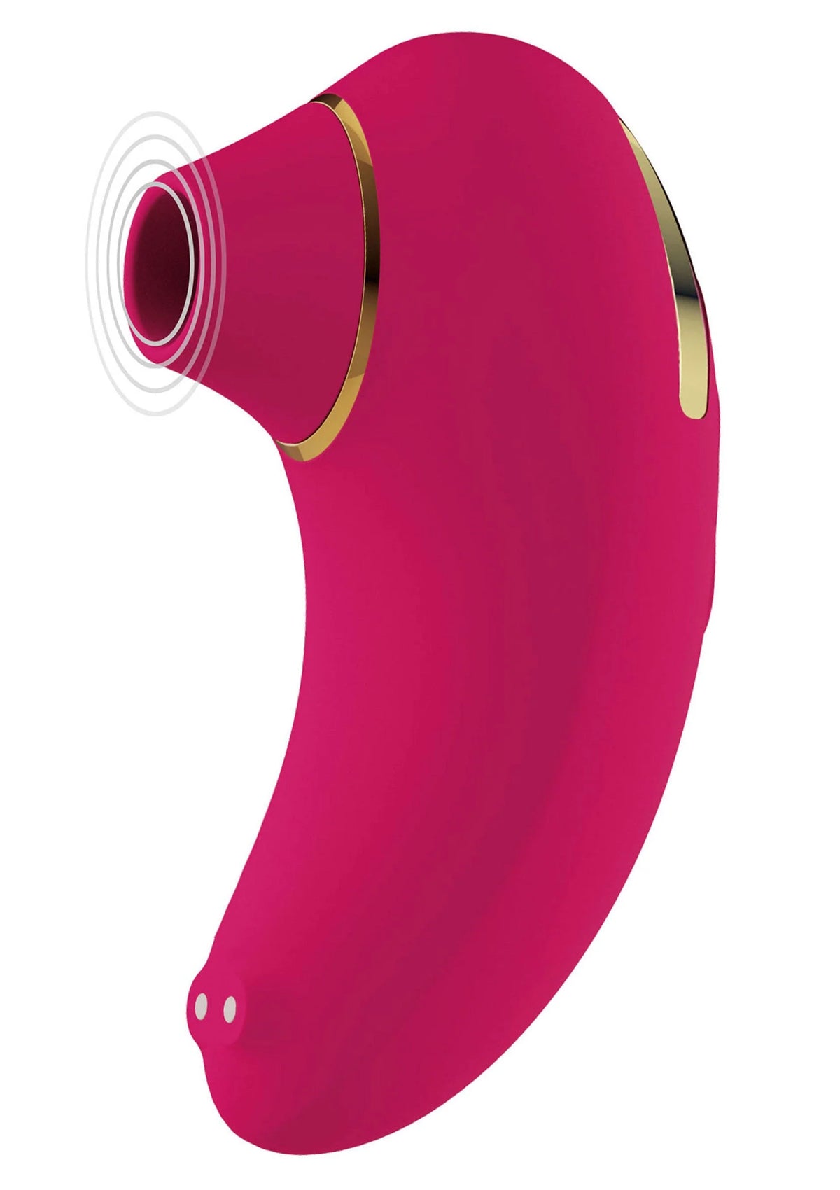 Roze clitorisstimulator met ronde opening en gouden ring; close-up zicht op voorkant