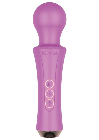 Paarse Xocoon personal wand met ronde kop, gebogen greep en knoppen