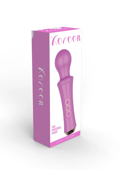 Verpakking van de paarse Xocoon personal wand met productafbeelding