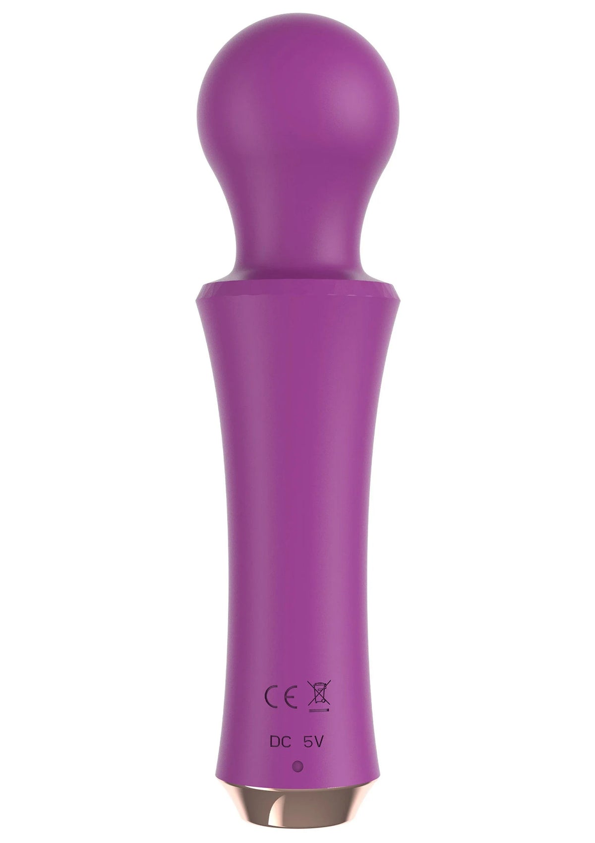 Paarse Xocoon personal wand achterkant met CE-markering en DC 5V