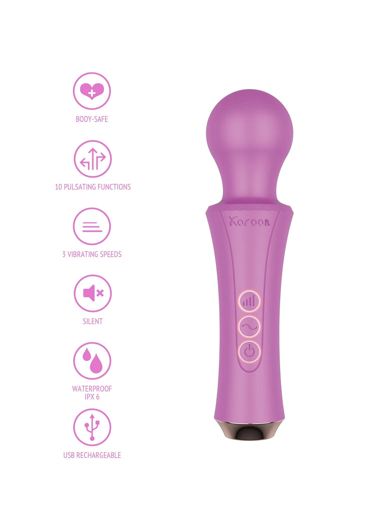 Paarse Xocoon personal wand met body-safe, 10 pulserend, trillend, stil en IPX6