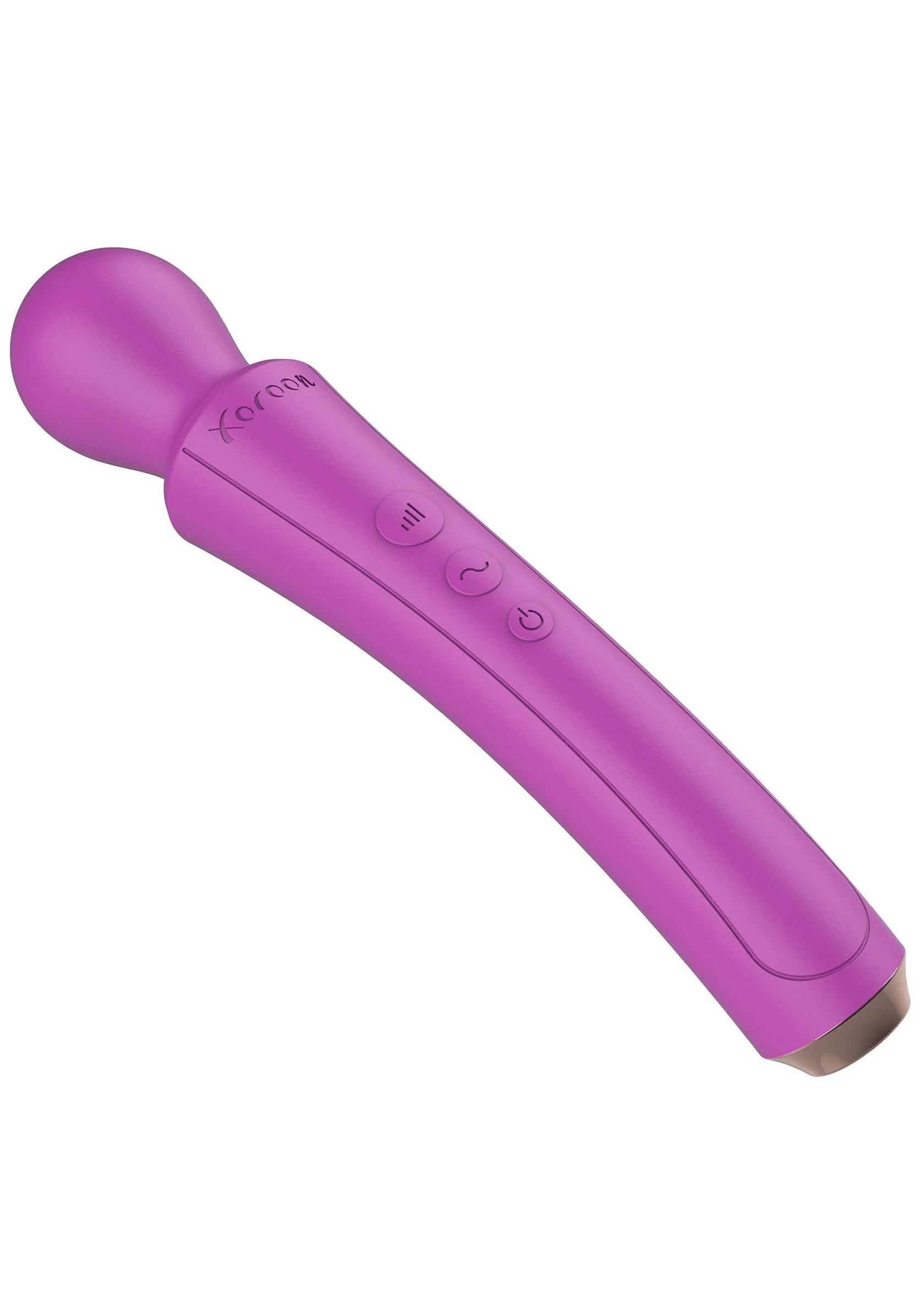 Paarse Curved Wand van Xocoon, schuine zijaanzicht met knoppen en metalen onderkant