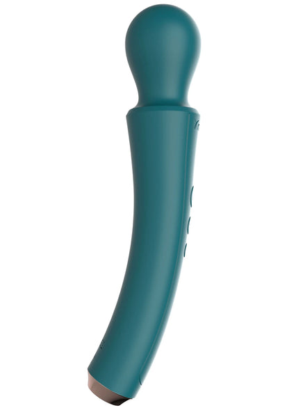 Turquoise gebogen handvibrator met gladde, afgeronde vorm