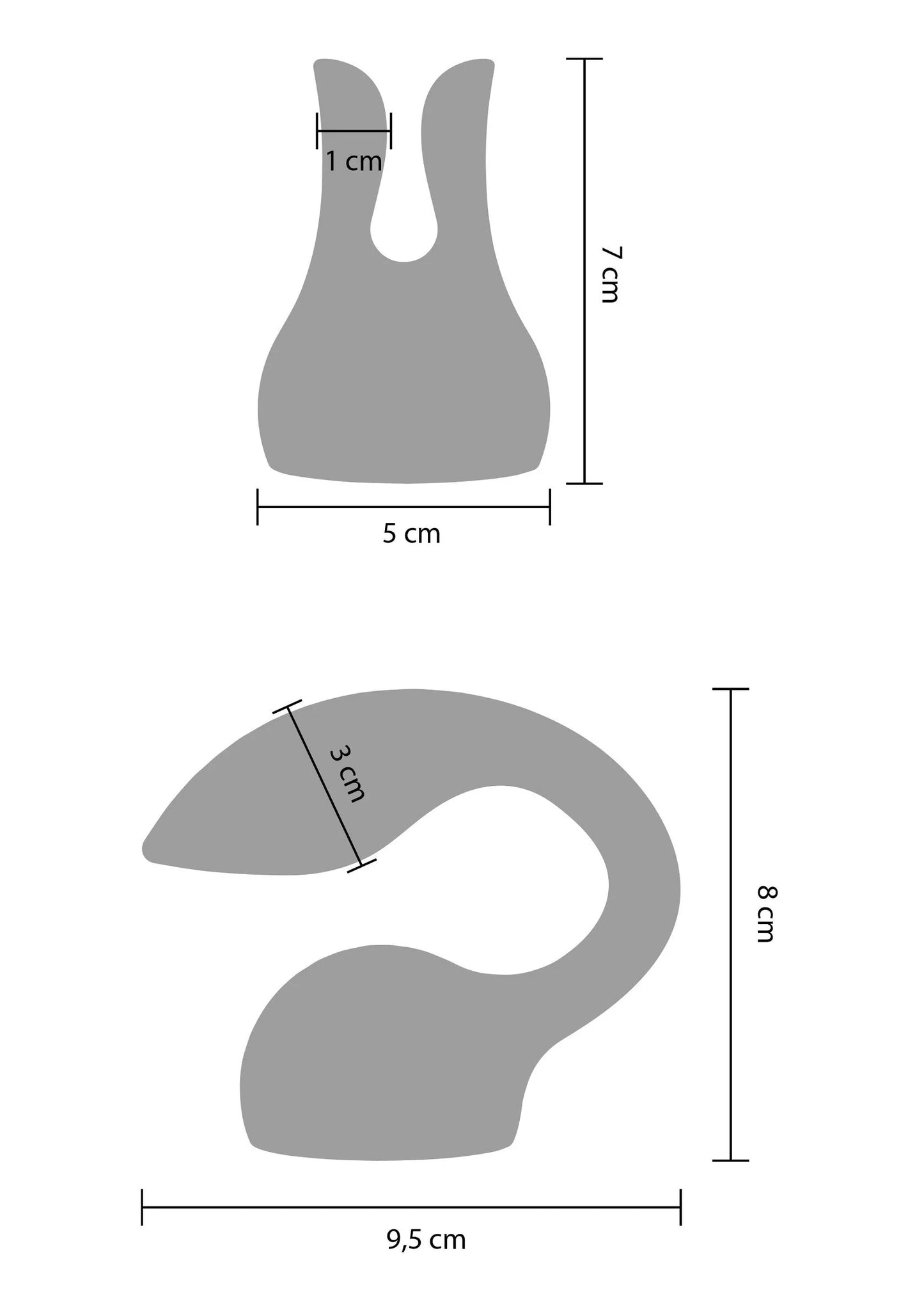 Persoonlijke massager, paarse vorm-silhouet met afmetingen