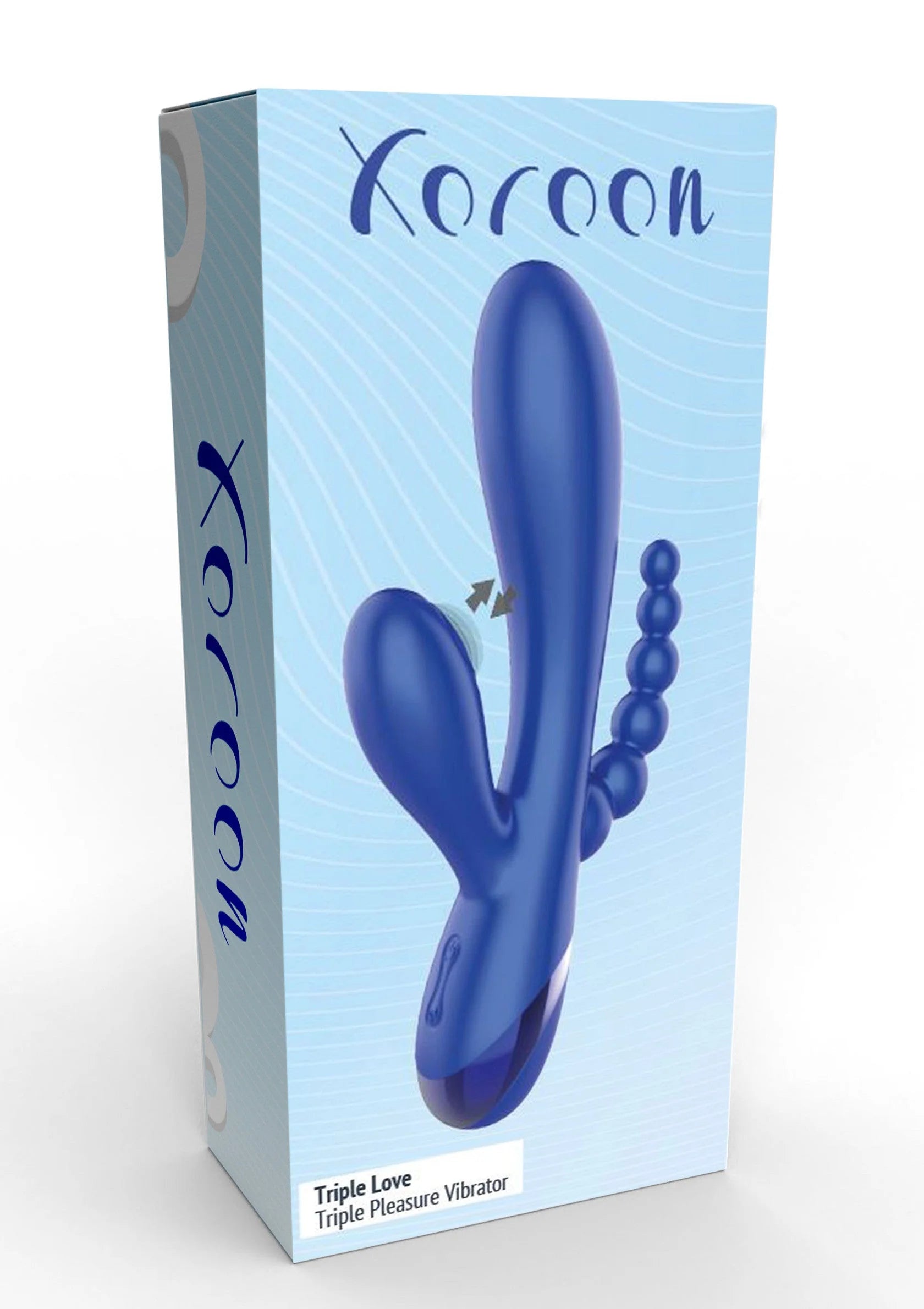 Verpakking van Xocoon triple vibrator met blauw exemplaar op de doos.