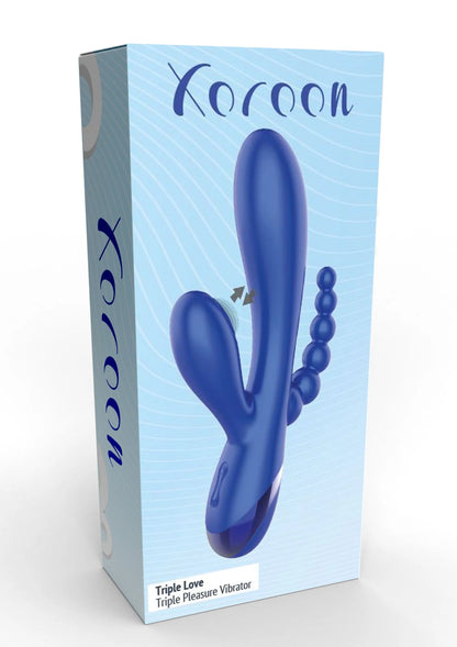 Verpakking van Xocoon triple vibrator met blauw exemplaar op de doos.