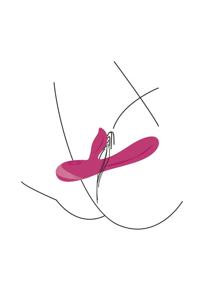 Roze vibrator geïllustreerd met strakke lijnen en bewegingseffecten