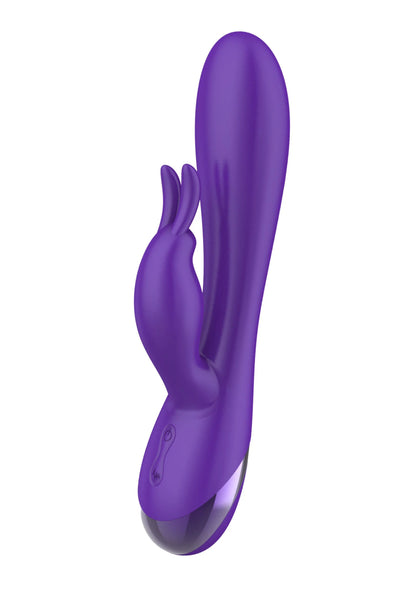 Paarse vibrerende G-spot toy met gebogen punt en kleine uitsteeksels aan de zijkant