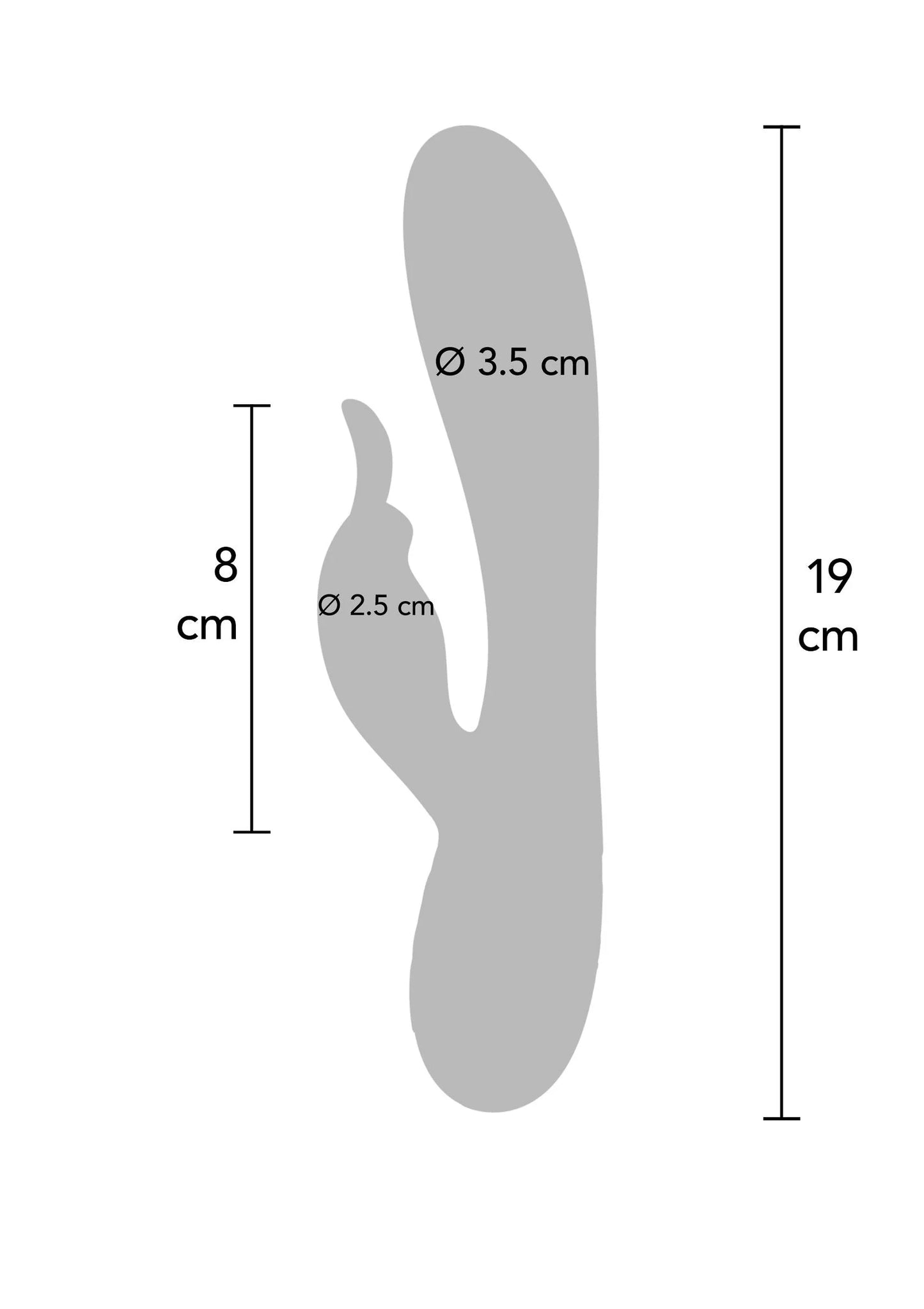 Paarse vibrerende G-spot toy: hoogte 19 cm, diameter 3,5 cm, zijdelengte 8 cm
