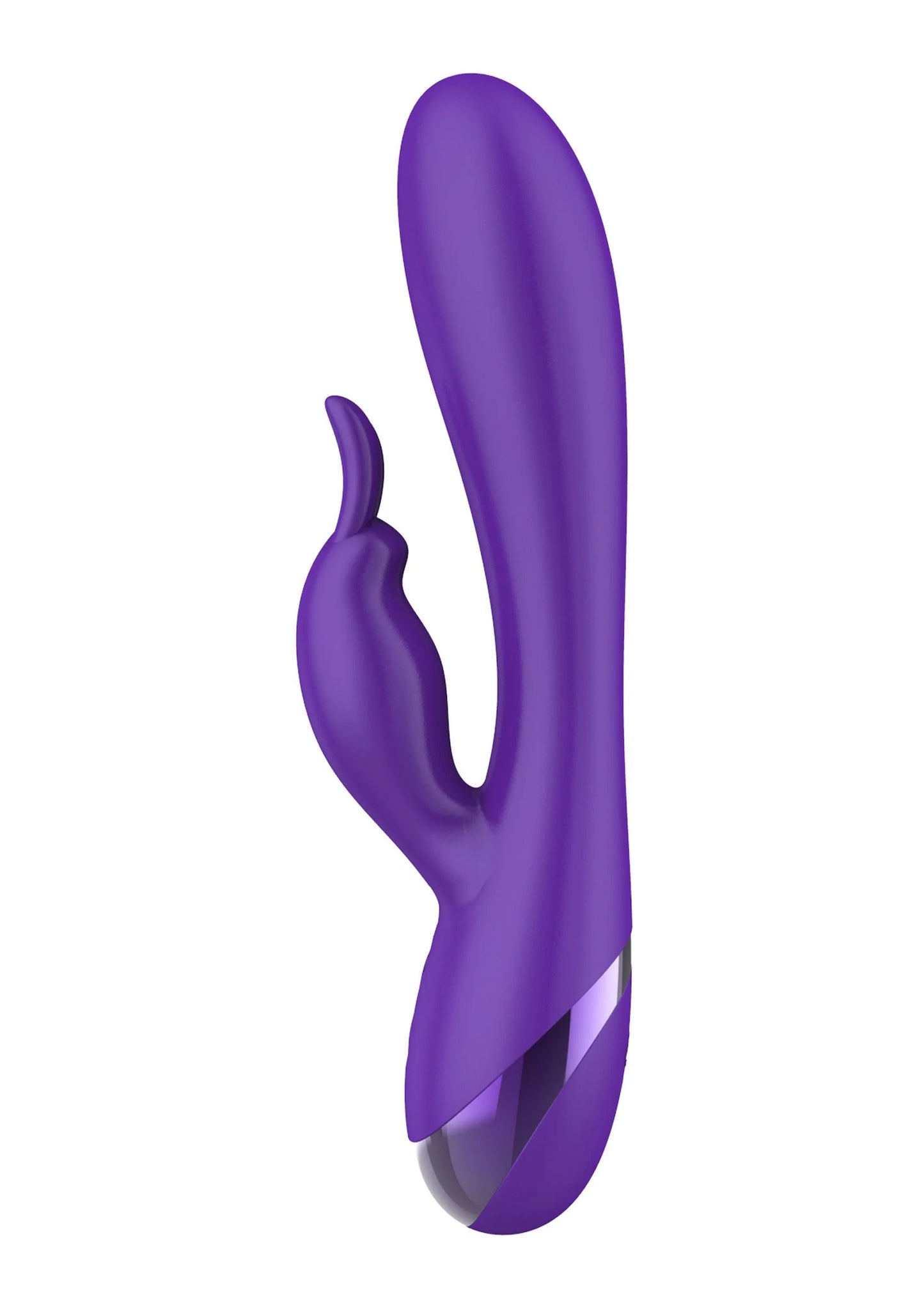 Paarse vibrerende G-spot toy met korte gebogen steel en bredere basis