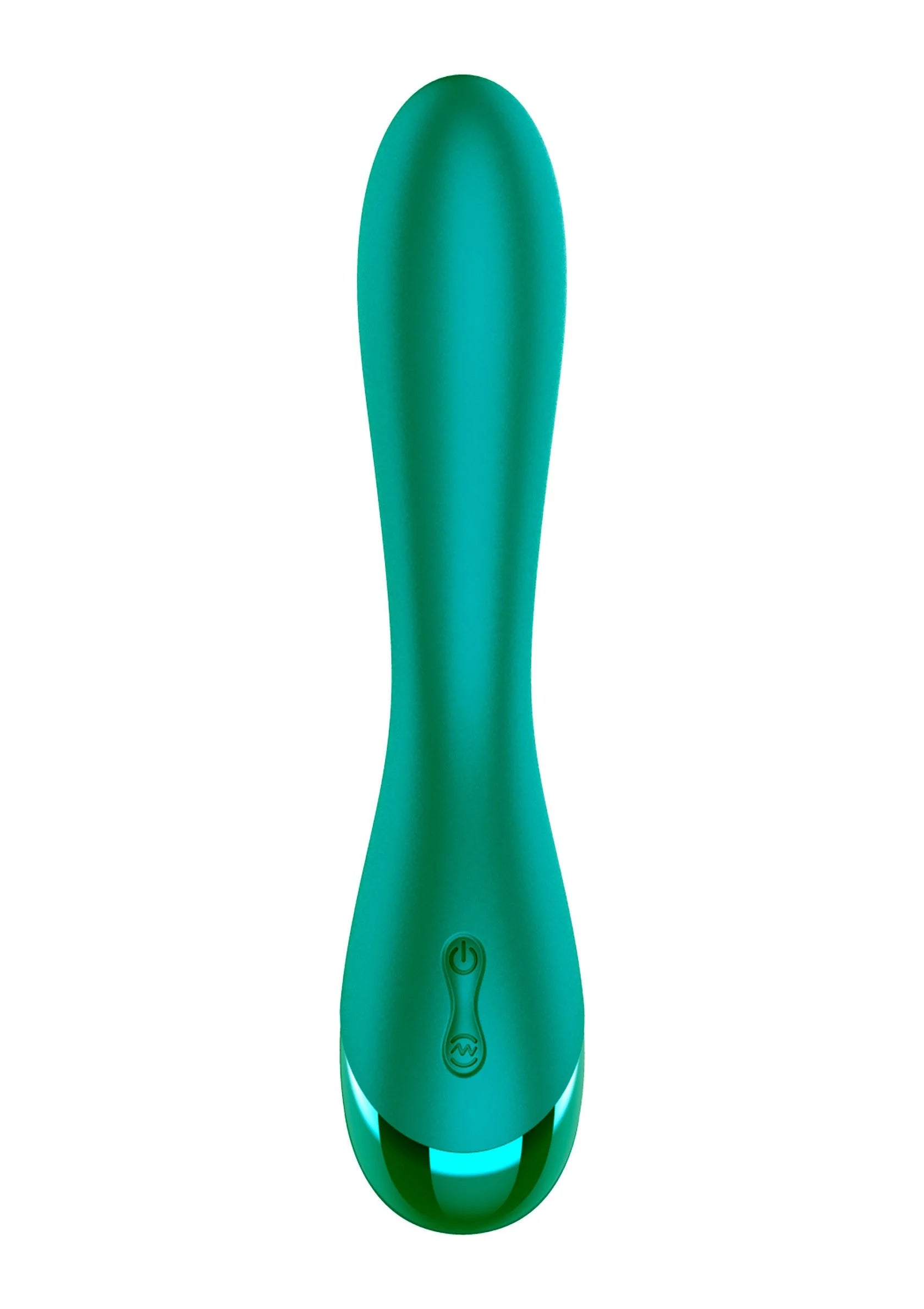 Groene G-spot vibrator met gebogen vorm en logo, vooraanzicht