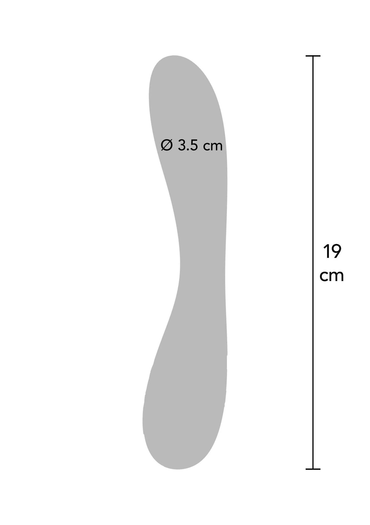 G-spot vibrator contour, Ø 3,5 cm en 19 cm hoogte, grijs silhouet