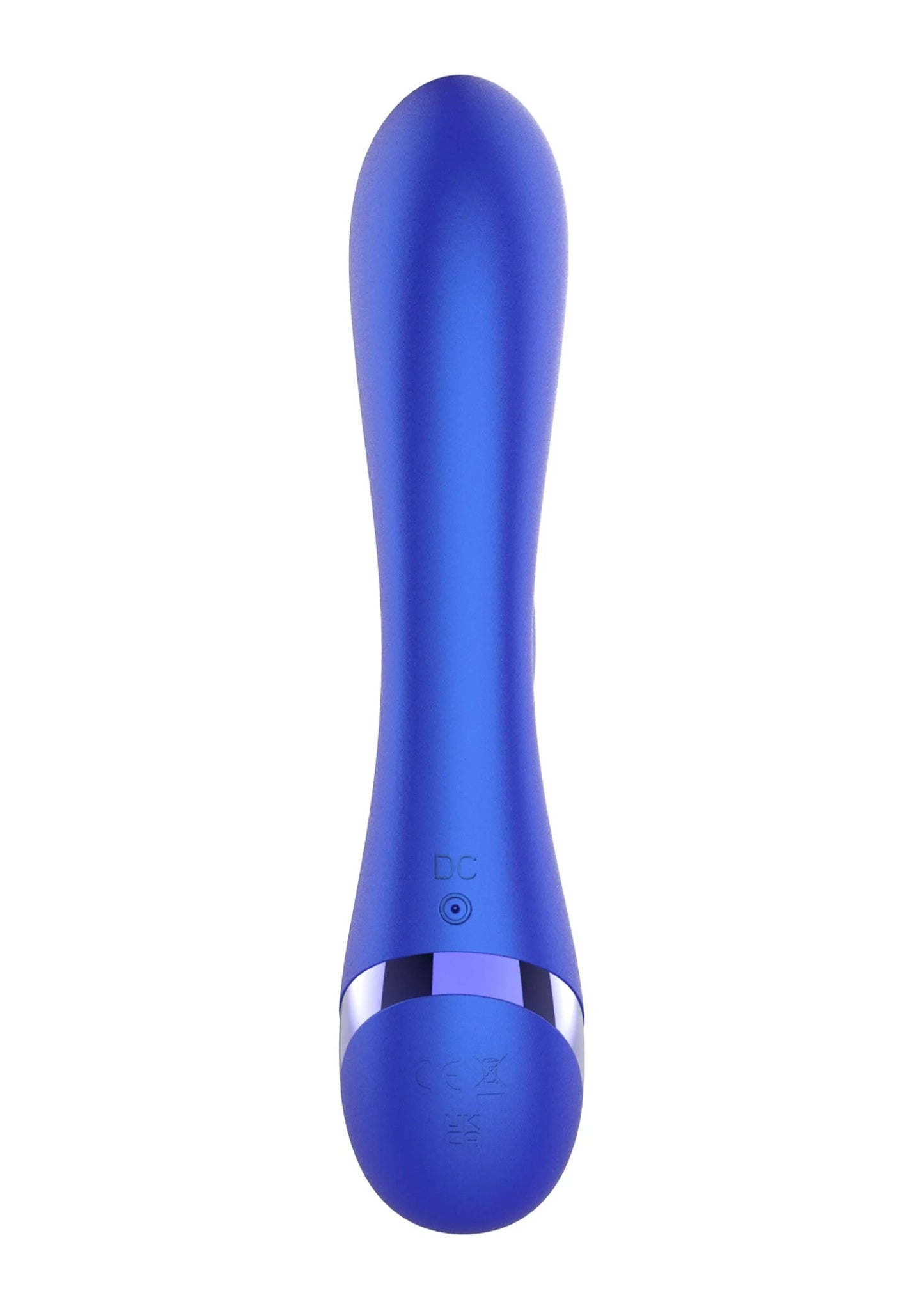 Blauwe rabbit-vibrator met afgeronde kop en basis met kleine knoppen