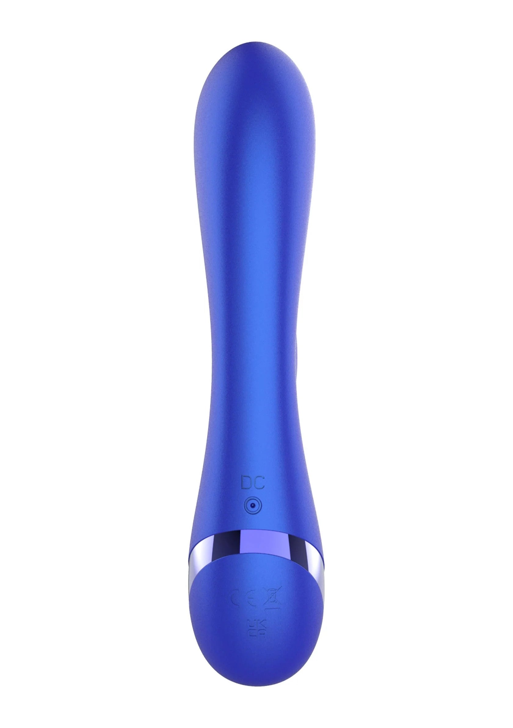 Blauwe rabbit-vibrator met afgeronde kop en basis met kleine knoppen
