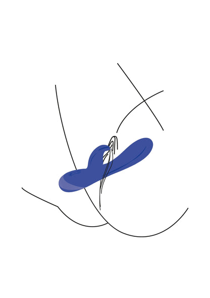 Rabbit-vibrator illustratie met plaatsing onderlichaam en G-spot focus