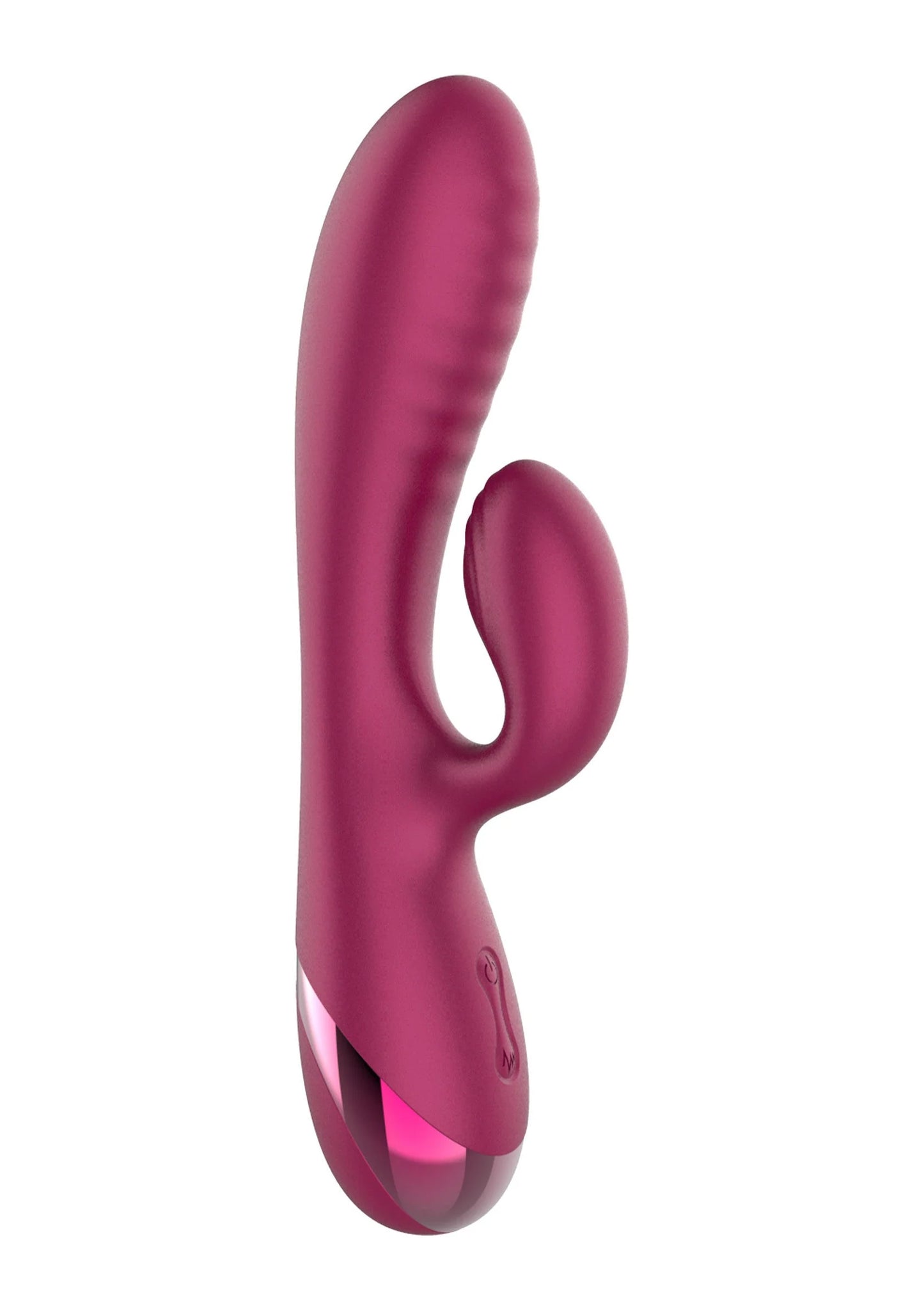 Magenta konijnvibrator met zijaanzicht en ronde open luskop