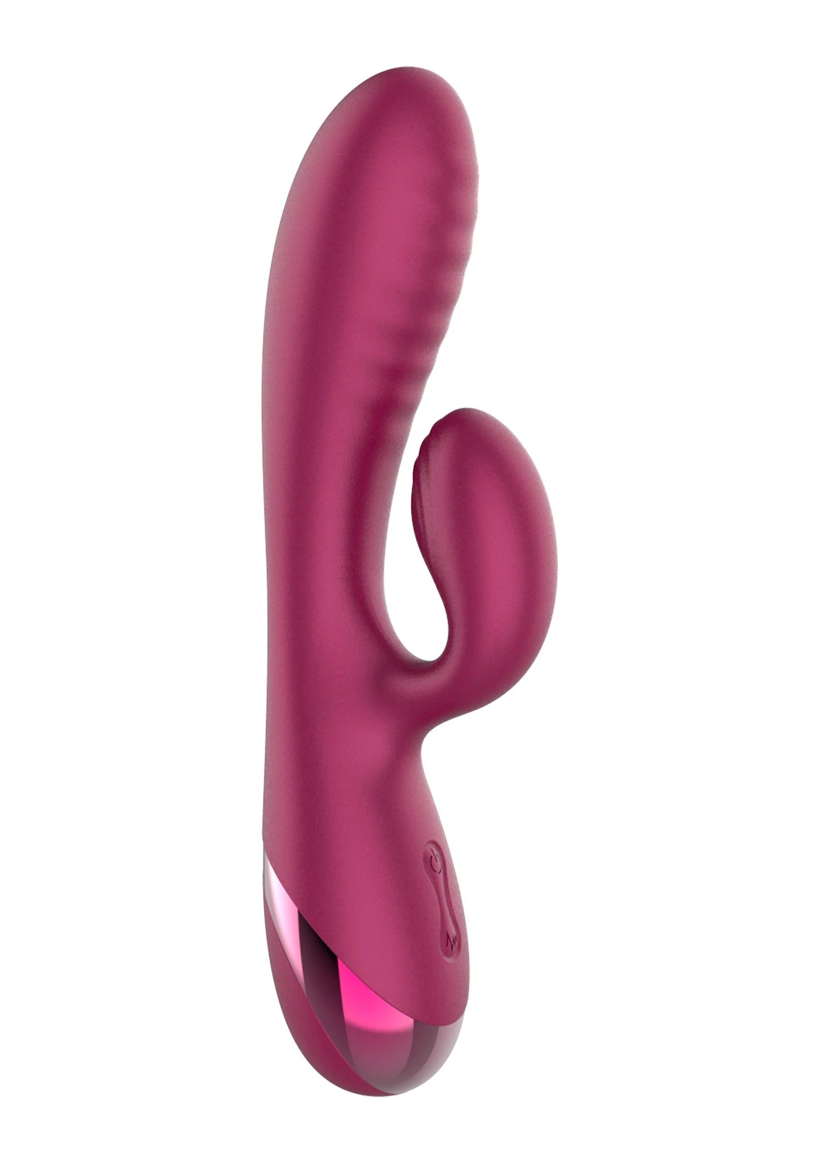 Magenta konijnvibrator met zijaanzicht en ronde open luskop