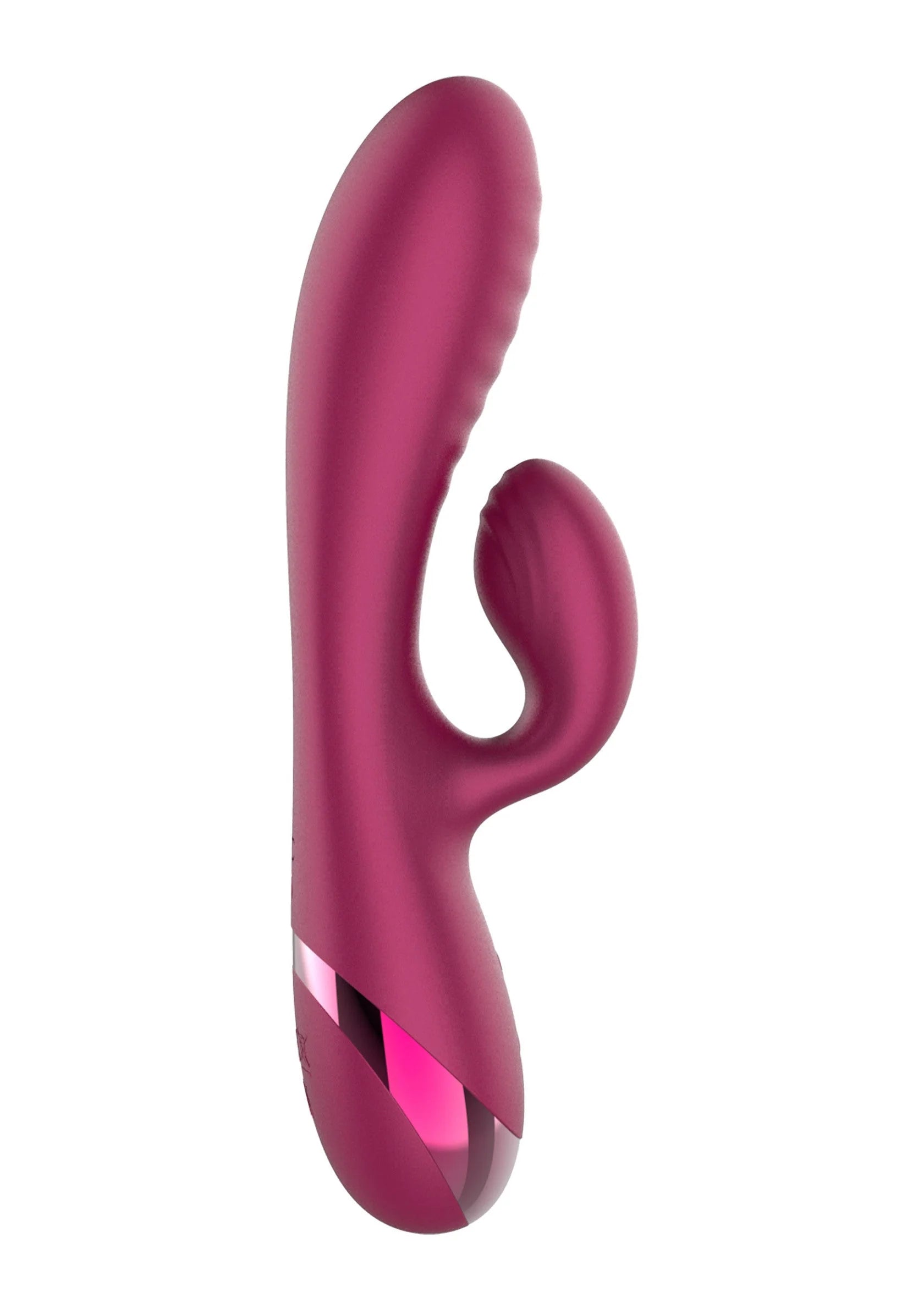 Magenta konijnvibrator met open luskop in zijaanzicht