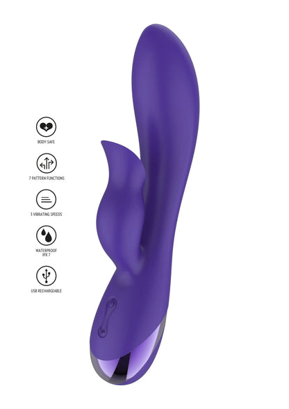 Paarse G-spot rabbit vibrator van Xocoon met gebogen kop en korte uitsteeksels