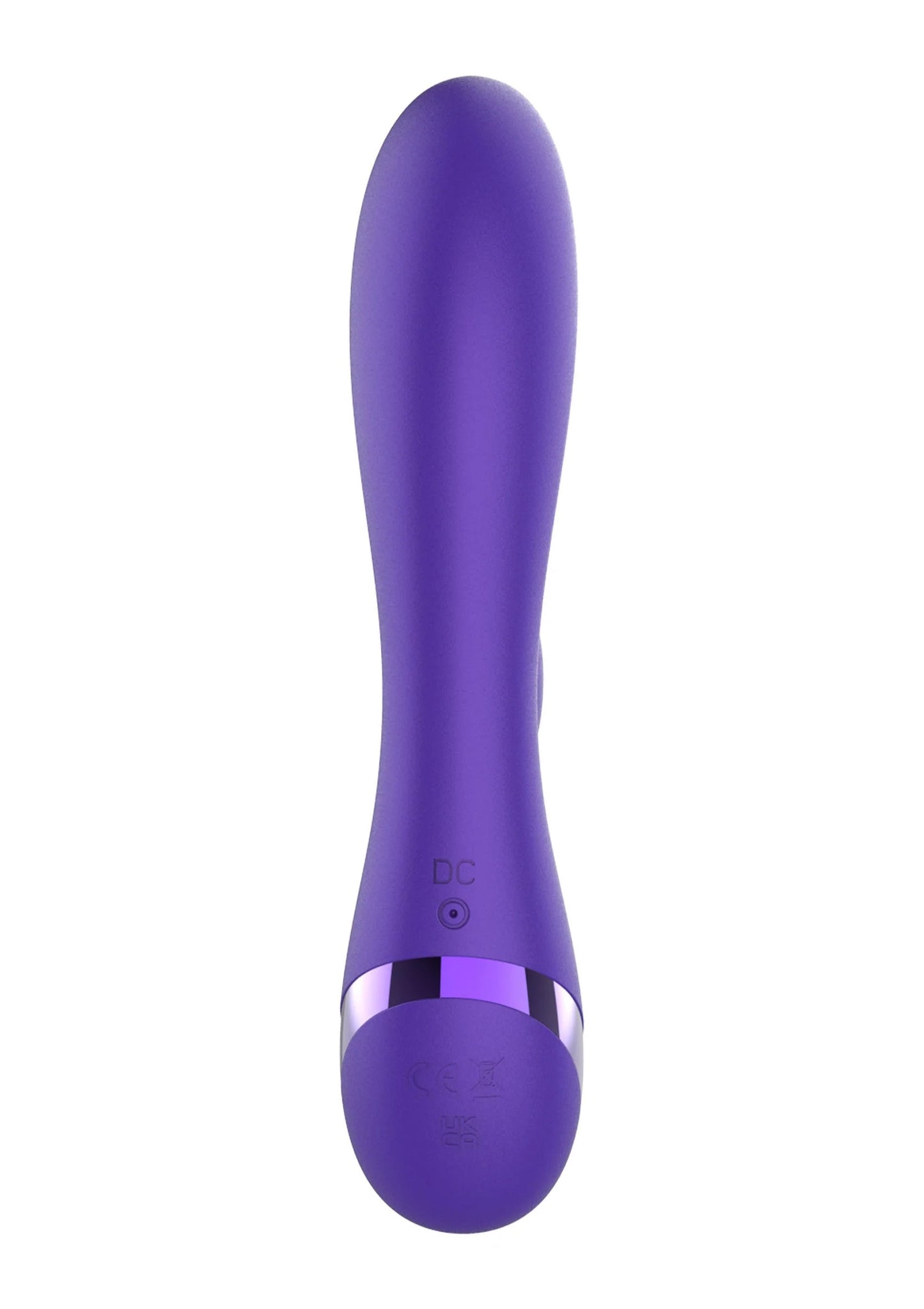 Paarse staafvormige vibrator met ronde kop en kleine knop op de basis