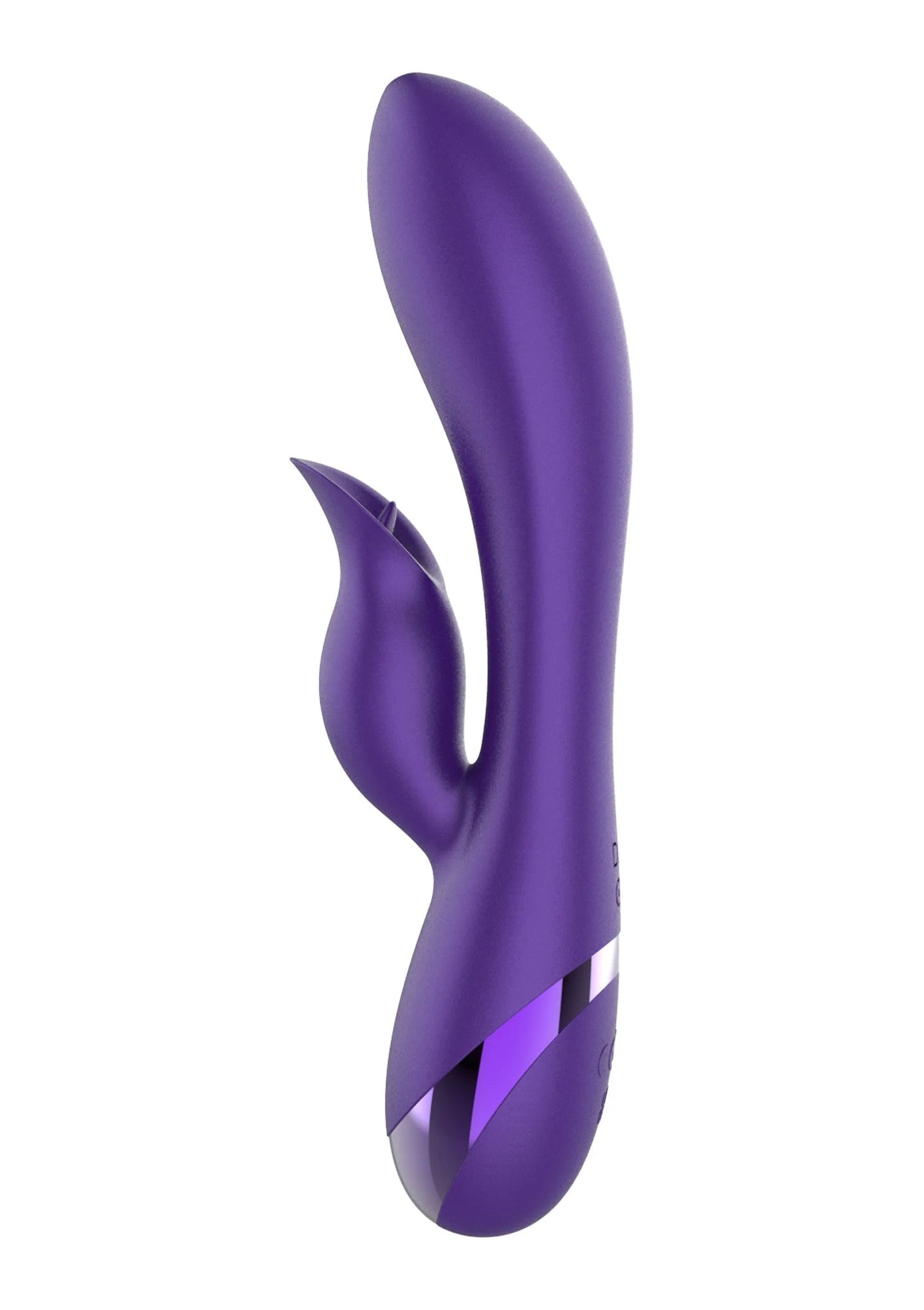 Paarse G-spot rabbit vibrator vanaf zijkant, met contrasterende inzet onderaan