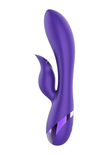 Paarse konijnvibrator met open uitsparing bij de kop en brede basis