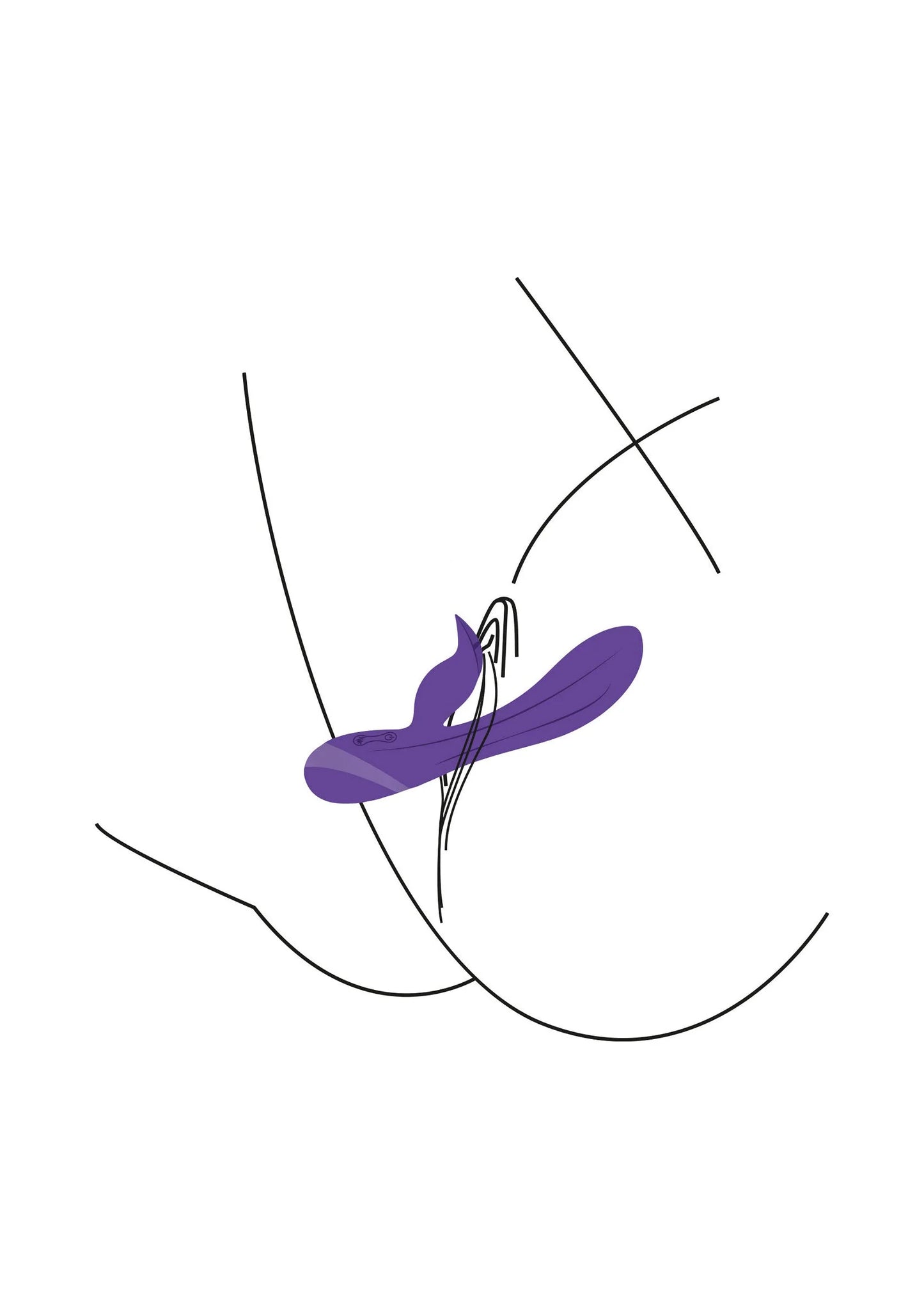 Line-art indicatie van paarse G-spot rabbit vibrator met vibratie-effect