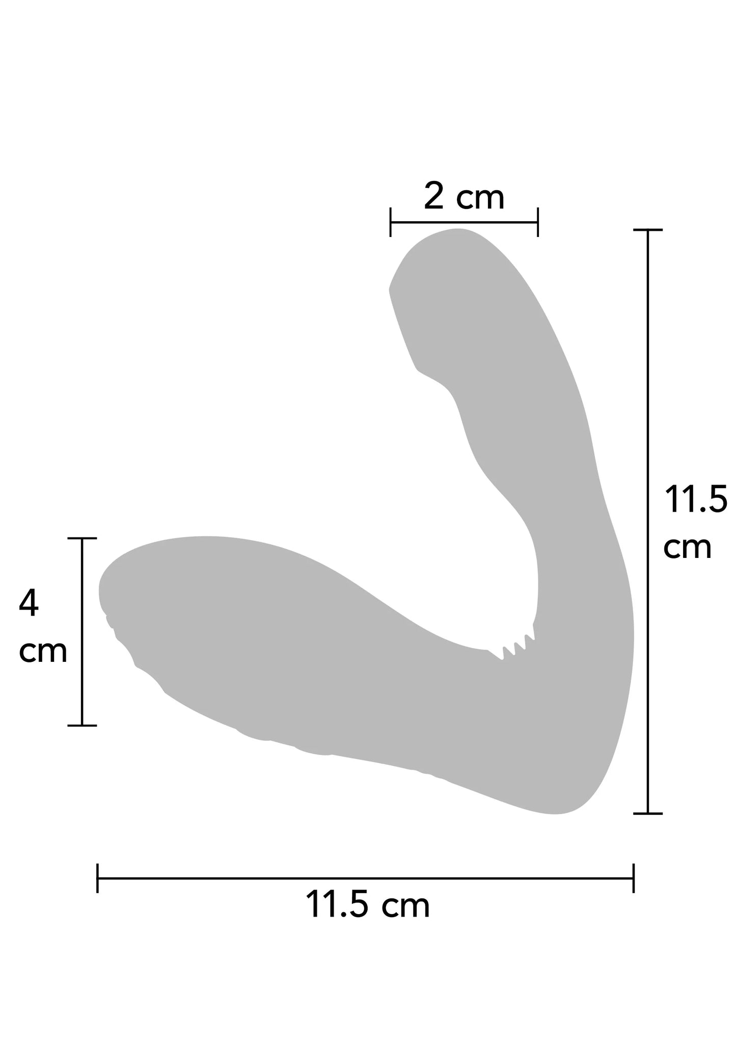 Prostaat air stimulator met afmetingen: 11,5 cm lang/hoog, 4 cm en 2 cm