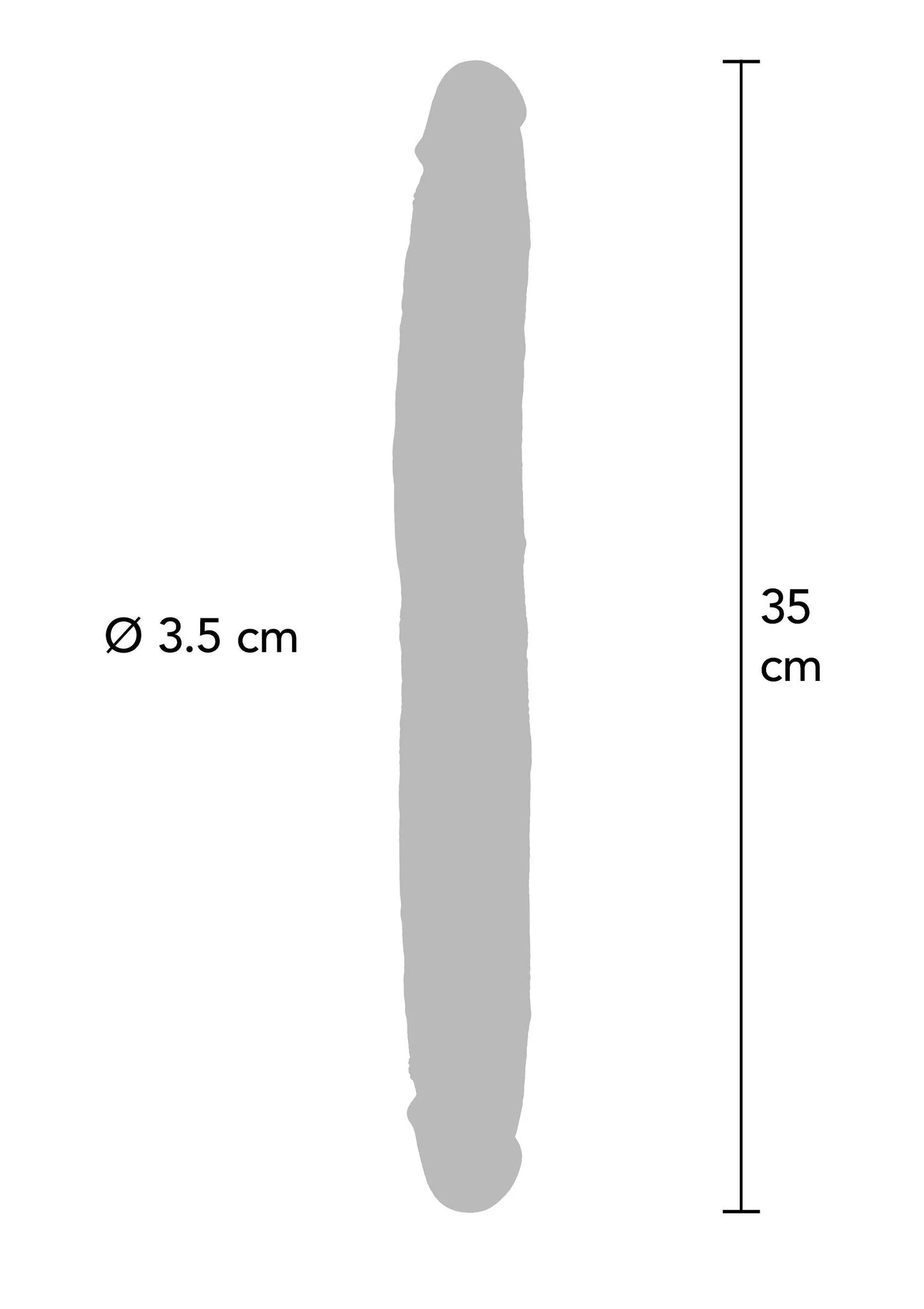 Grijze silhouetvorm van bruin siliconen seksspeeltje: 35 cm en Ø 3,5 cm.