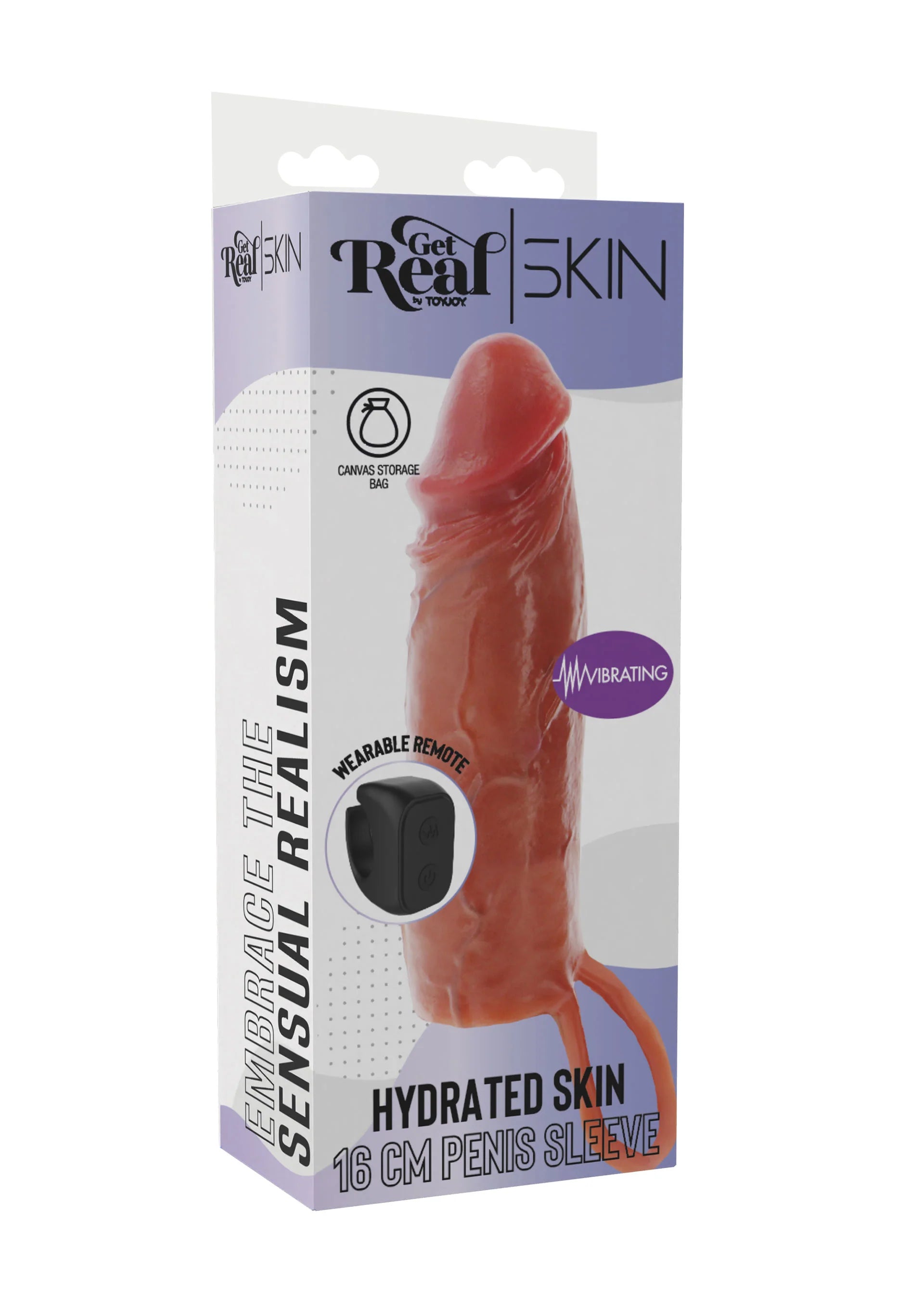 Verpakking van rode siliconen penis-sleeve vibrator, vibrerend, 16 cm, met afstandsbediening.