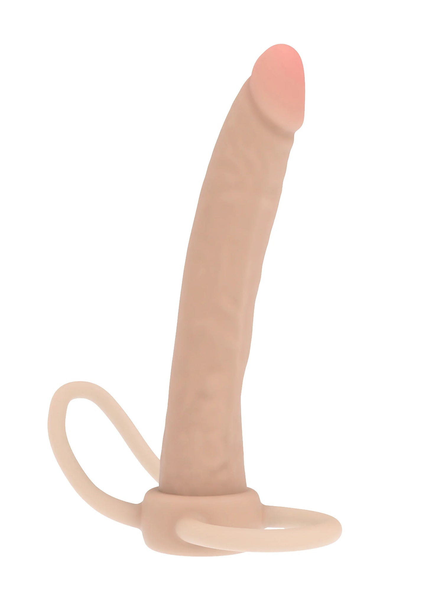 Beige silicone anale penetrator met lusvormige ring en brede voet