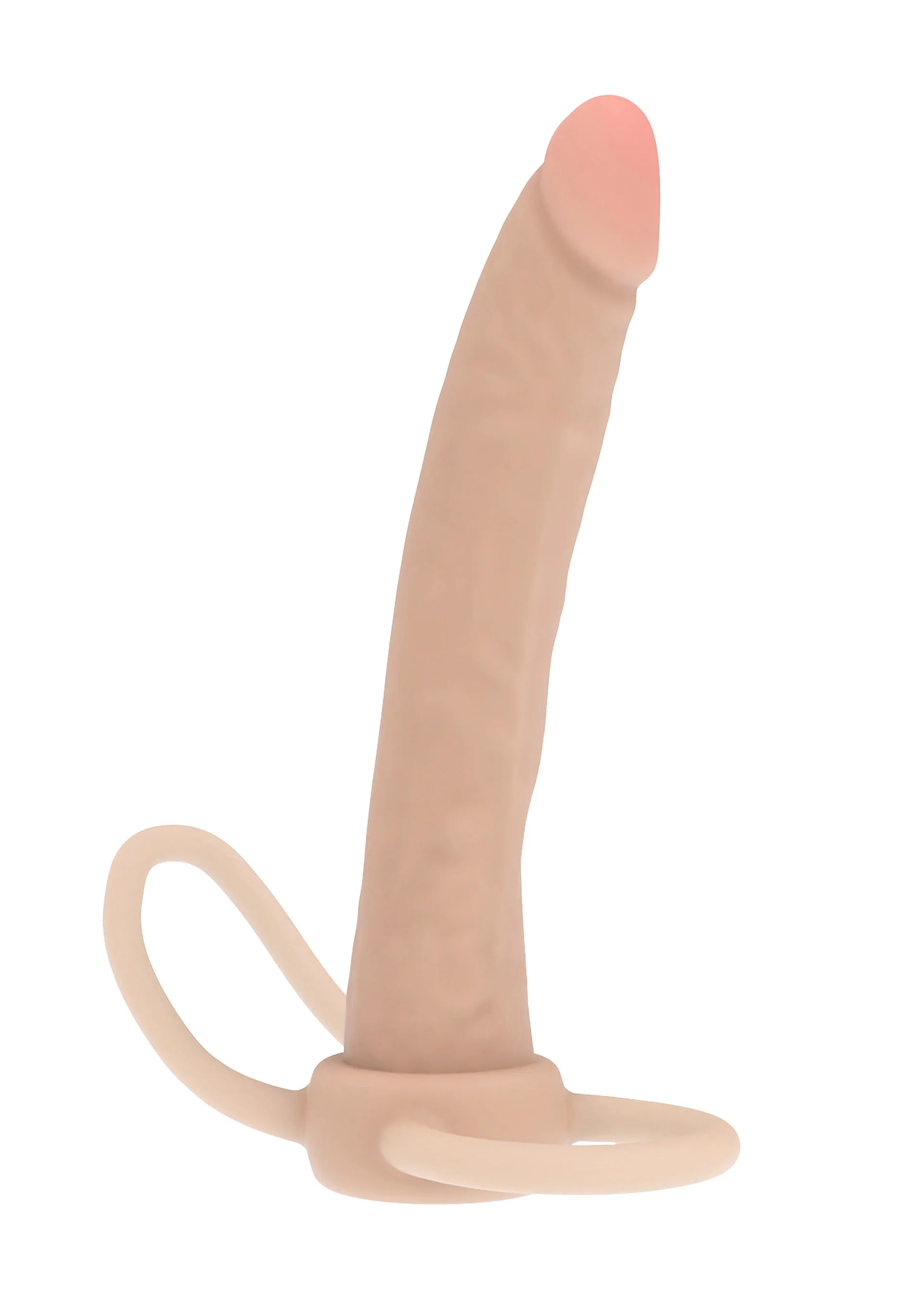 Beige silicone anale penetrator met lusvormige ring en brede voet