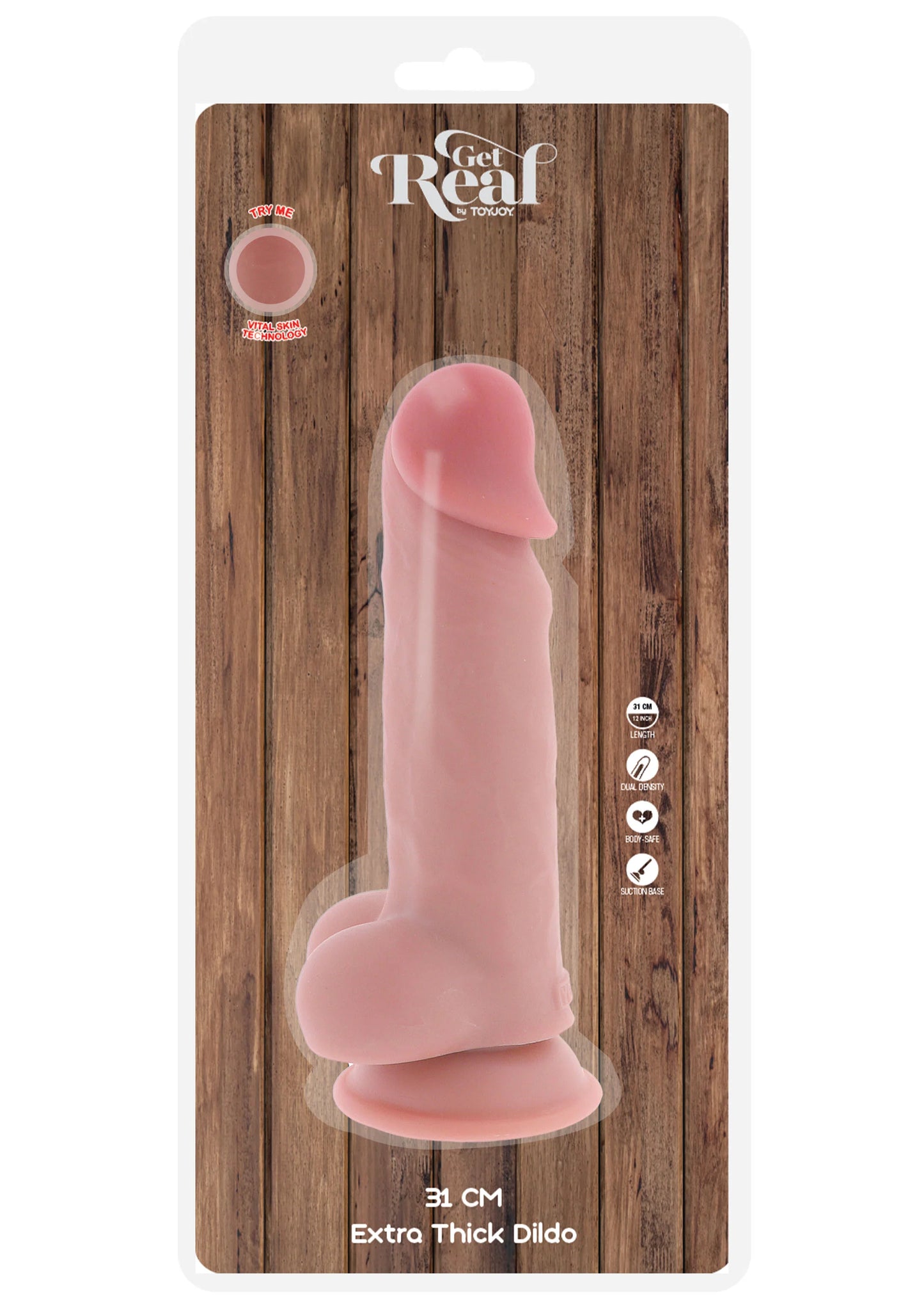 Pinke “Giro Real” dildo op verpakking, 31 cm, extra dik