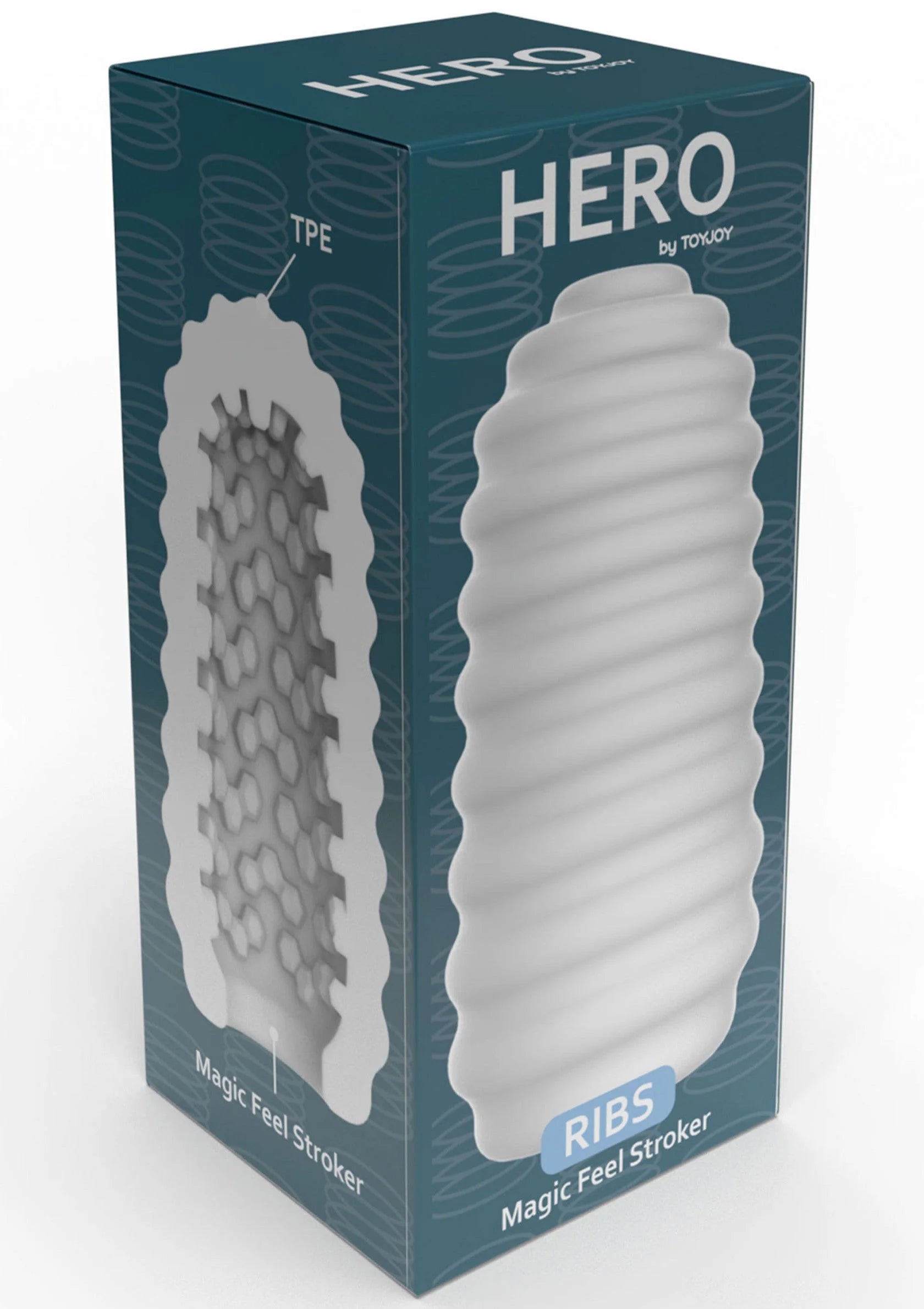 ToyJoy Hero RIBS verpakking met witte masturbator met ribbels