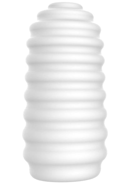 Witte ribbelmasturbator met gestreepte ribbels en afgeronde top