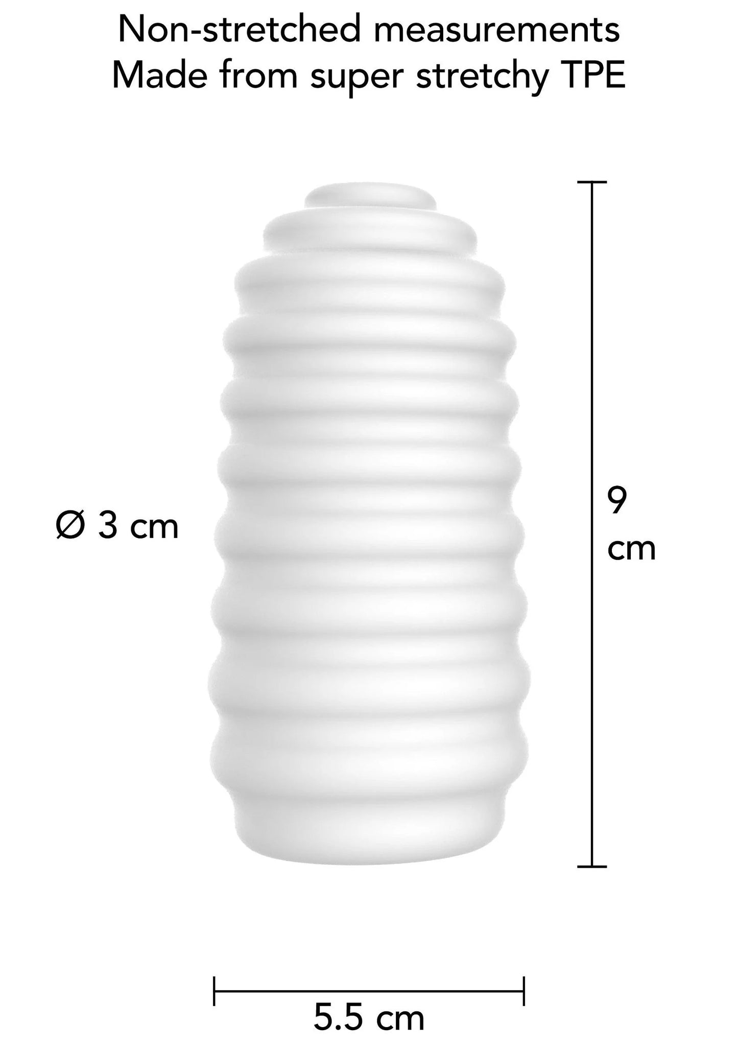 Witte ribbelmasturbator, afmeting Ø3 cm en 9 cm