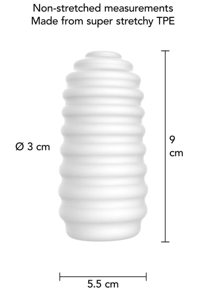 Witte ribbelmasturbator, afmeting Ø3 cm en 9 cm