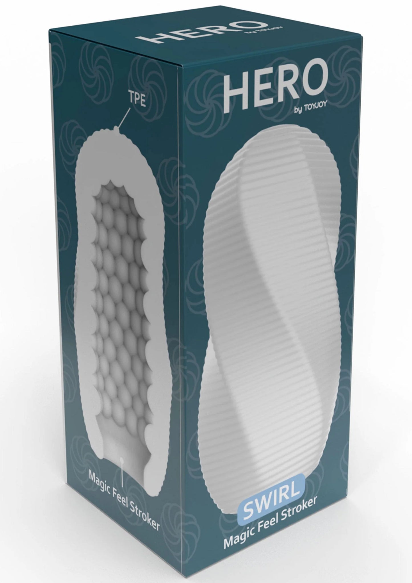 ToyJoy HERO Swirl verpakking, TPE masturbator met witte ribbelstructuur en noppenzone